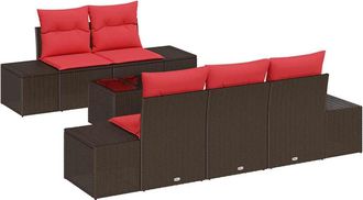 vidaXL Conjunto De Sof&aacute; De Jard&iacute;n 6 Uds. Beige Y Rojo Rat&aacute;n Sint&eacute;tico Vidaxl
