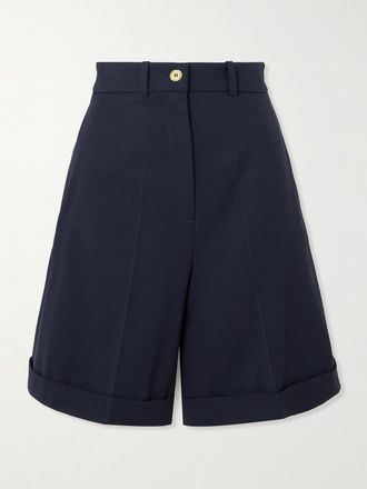 Patou Shorts A Gamba Dritta In Twill Di Misto Lana - Blu