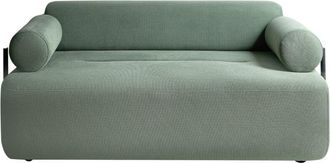 Beliani 2 Seater Sofa Light Green Fabric Water-Repellent Soft Black Elements Modern Style Living Room ELVA