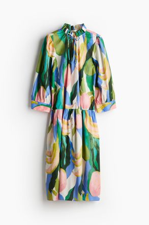 H&M Kleid mit Volantkragen - Blau/Gemustert