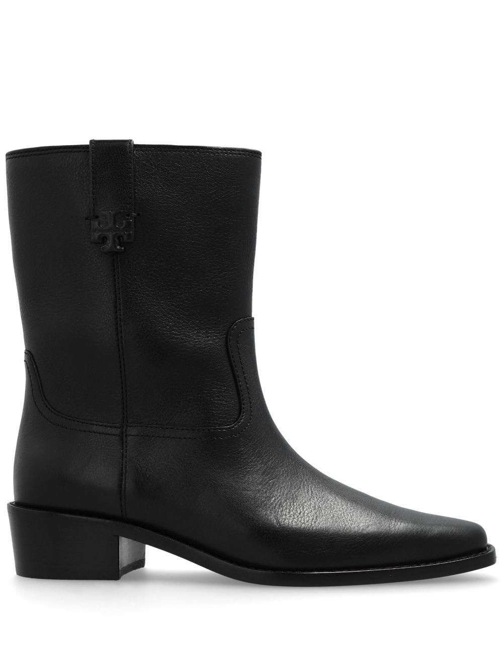 ロングブーツ TORY BURCH Black Leather Miller Ankle Boots Tory Burch Women's Miller Shearling Combat Boots