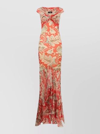 Etro long draped dress off shoulder floral tulle