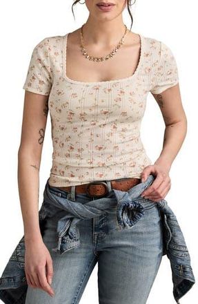 Lucky Brand Floral Pointelle Square Neck T-Shirt in Cream Floral at Nordstrom Rack, Size Xx-Large