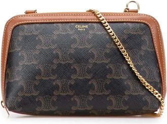 Celine Borsa a tracolla Triomphe in tela cerata con catena 2021 - Marrone