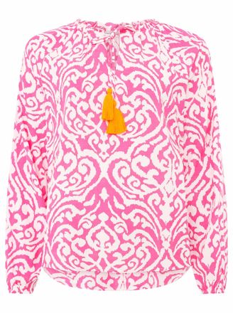 Zwillingsherz Schlupfbluse ZWILLINGSHERZ Ornamente, Damen, Gr. L/XL (L/XL), pink, Obermaterial: 100% Viskose, gemustert, loose fit h&uuml;ftlang, Serafino, mit Gummizug,