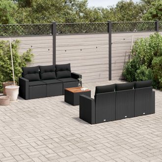 vidaXL Set De Comedor De Jard&iacute;n 7 Pzas Y Cojines Rat&aacute;n Sint&eacute;tico Negro Vidaxl