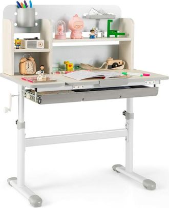 Costway Costway Escritorio De Estudio Para Ni&ntilde;os, Mesa De Escritura Juvenil De Altura Ajustable Con Tablero Inclinable, Aparador, Caj&oacute;n, Bandeja, Portal&aacute;pices