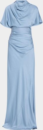 SIMKHAI Annibelis Draped Cape-Sleeve Satin Gown