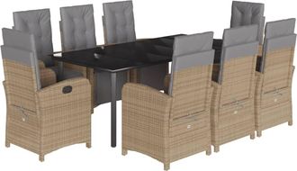 vidaXL Set Comedor De Jard&iacute;n 9 Pzas Con Cojines Rat&aacute;n Sint&eacute;tico Beige Vidaxl