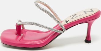 N&deg;21 N&ordm;21 Fuchsia Leather Crystal Embellished Thong Sandals