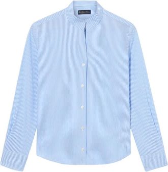 Brooks Brothers Slim Fit Katoenen Popeline Overhemd met Opstaande Kraag - Dames - Overhemden - Blauw - S - Katoen - Overhemden