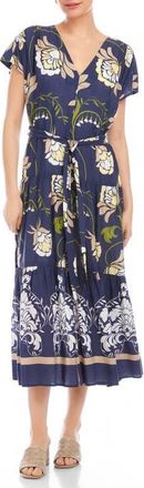 Fifteen Twenty Tiered Tie Waist Midi Dress in Blue Print at Nordstrom, Size X-Small