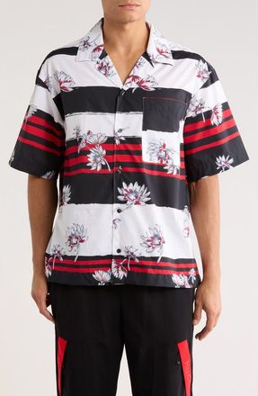 BOSS Egeeno Oversize Fit Cotton Button-Up Shirt in White/pink Stripe at Nordstrom Rack, Size X-Large