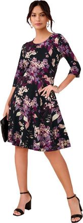 Roaman's Plus Size Stretch Knit Fit And Flare Dress in Black Berry Floral at Nordstrom, Size 14