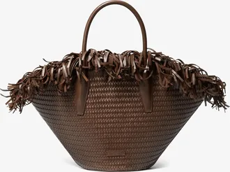 Michael Kors Sardinia Large Hand-Woven Leather Basket Tote Bag