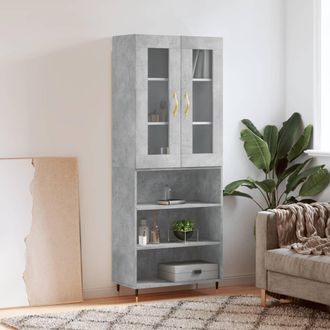 vidaXL Vidaxl - Aparador Alto Madera Contrachapada Gris Hormig&oacute;n 69,5x34x180 Cm