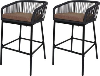 Hhg Lote De 2 Taburetes De Bar De Cuerda Hhg-994, Taburete De Barra, Asiento Exterior Coj&iacute;n De Cuerda Metal, Antracita, Coj&iacute;n Topo