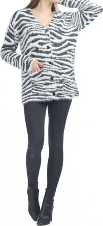 Papillon Fuzzy Zebra Knit Cardigan With Pockets In White/black
