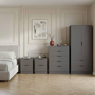 Home Discount Vida Designs Trega 4Pc Bedroom Set(2Dr Bedsidex2, 5Dr Chest, Wardrobe) in Grey