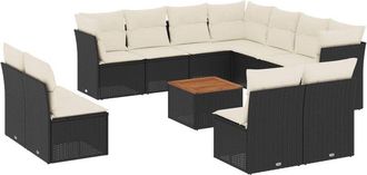 vidaXL Set De Sof&aacute;s De Jard&iacute;n 12 Piezas Cojines Rat&aacute;n Sint&eacute;tico Negro Vidaxl