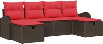 vidaXL Conjunto De Sof&aacute; De Jard&iacute;n 6 Uds. Marr&oacute;n Rat&aacute;n Sint&eacute;tico Vidaxl