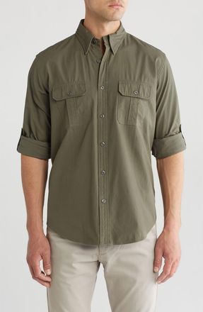 Brooks Brothers Canvas Safari Regular Fit Button-Down Shirt in Dark Green at Nordstrom Rack, Size Medium