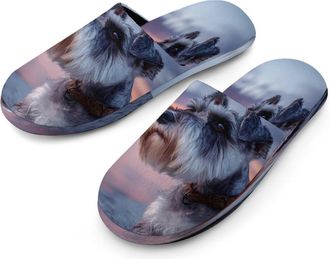 Generic Miniature Schnauzer at Sunset Mens Cozy Memory Foam Slippers Warm Cotton House Shoes Comfy Slipper for Indoor Outdoor