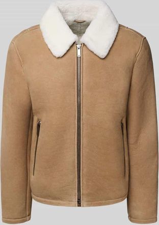 Strellson Regular Fit Lederjacke aus echtem Lammfell Modell MONTY in Mittelbraun, Größe 46