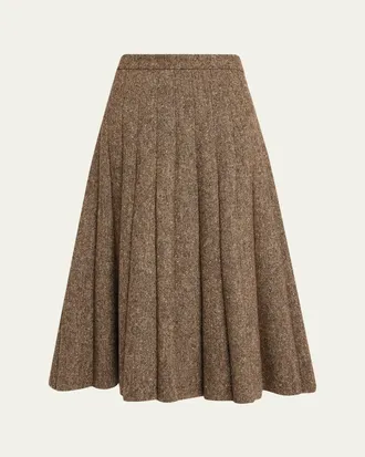 Brunello Cucinelli Donegal Wool Tweed Pleated Midi Skirt