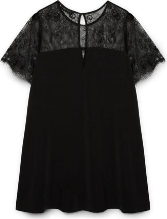 Fiorella Rubino Korte jurk met kant - Dames - Korte kleedjes - Zwart - 5XL - Polyester - Kleedjes