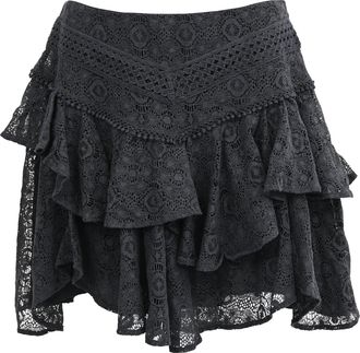 Iro Iro Tale Lace Tiered Mini Skirt in Black Cotton