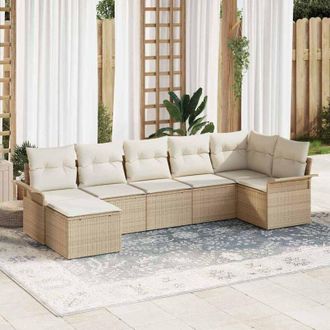 vidaXL Vidaxl - Conjunto De Sof&aacute; De Jard&iacute;n Con Coj&iacute;n 7 Pcs Beige Polirat&aacute;n