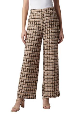 Jessica London Stretch Knit Wide Leg Pant in Soft Camel Abstract Grid at Nordstrom, Size 12