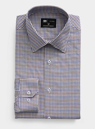 Le 31 Mens Blue and brown gingham shirt Comfort fit