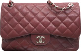 Chanel Burgundy Caviar Leather Jumbo Double Flap Bag