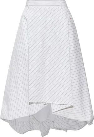 Moschino Asymmetrische rok met krijtstreep - Dames - Midirokken - Wit - XS - Katoen - Rokken