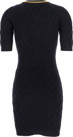 Elisabetta Franchi Womens Black Crewneck Dress With Chain Detail Viscose