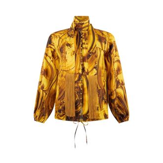 Roberto Cavalli Blouses, female, Yellow, Size: 2XS Tigereye Print Silk Shirt