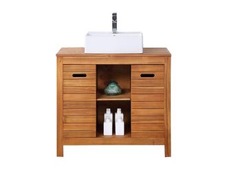 Vente-Unique Mueble de ba&ntilde;o de madera de acacia con lavabo - 90 cm - PULUKAN