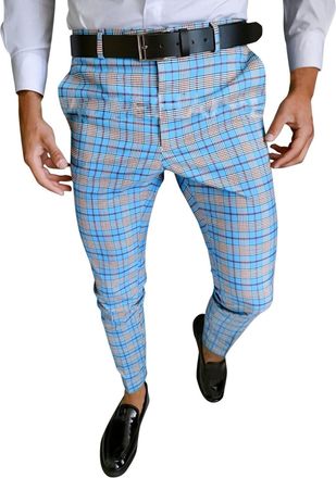 Generic Tartan Trousers For Men, Comfort Stretch Flat-Front Chino Smart Pants With Pockets MenS Casual Check Skinny Pencil Pants Smart Casual Pant Golf Trouse
