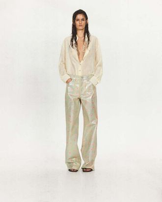 Mango Camicia semitrasparente cintura perline bianco sporco - Donna - M - MANGO