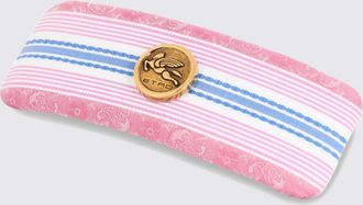 Etro Striped Cotton Hair Clip with a Metal Pegaso Logo Detail