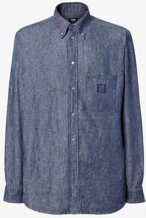 Fendi E26 Shirt - Heren - Spijkeroverhemden - Blauw - S - Katoen - Overhemden