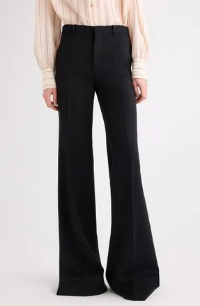 Chlo&eacute; Virgin Wool Grain de Poudre Flare Trousers in Black at Nordstrom, Size 42
