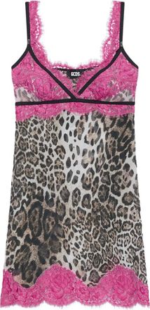 GCDS lace animal-print dress - Brown