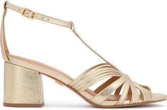 Kazar Sandalen met T-band en Brede Hak - Dames - Sandalen met hakken - Geel - 37 EU - Leer - Schoenen