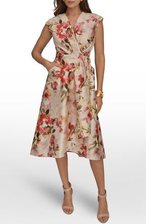 DKNY Floral Wrap Front Midi Dress in Eggshell at Nordstrom, Size 10