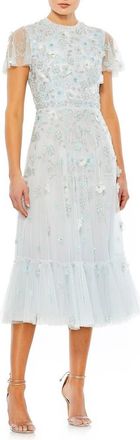 Mac Duggal Embellished High Neck Cap Sleeve A Line Dress in Powder Blue at Nordstrom, Size 16
