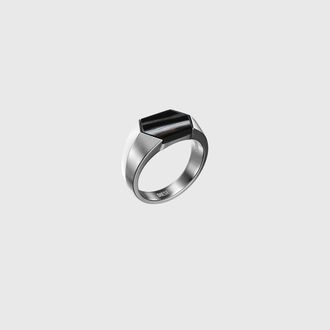 Diesel Black Agate Signet Ring - Rings - Unisex - Silver