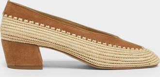 Gabriela Hearst Strength Raffia & Suede Block-Heel Pumps